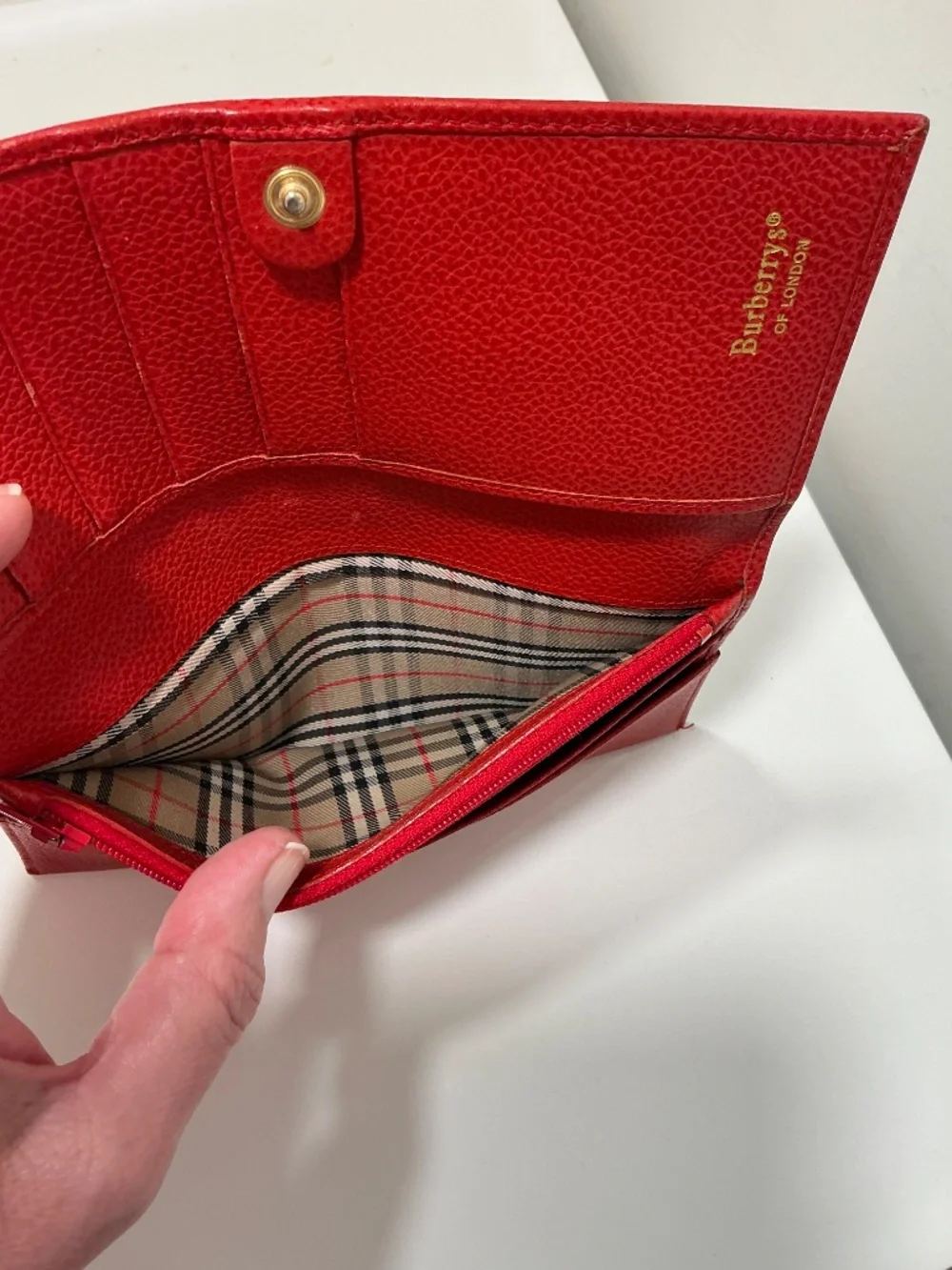 Vintage Burberrys red pebble leather clutch wallet - Picture 6 of 8